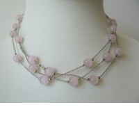 Multi Strands Pink Faceted Beads Necklace Glass Beads Choker 