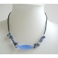 Nuggets Blue Stone Beaded Necklace Simulated Millefiori Choker