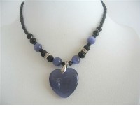 Amethyst Heart Pendant Necklace Amethyst Cat Eye Heart Pendant Black Beaded Choker Necklace 