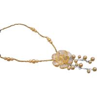 Flower Dangling Necklace Under  Necklace Gift Champagne Pearls With Golden Beads Stylish Necklace