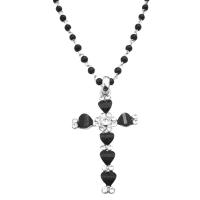Black Cross Penant Christmas Gift All Occassion Jewelry Diamante Black Cubic Zicon Cross With Black Pearls Necklace