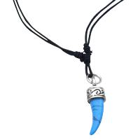 Turquoise Elephant Tusk Pendant Necklace Black Chord Hold Immitation Turquoise Tusk Penant Jewelry