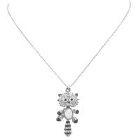 Black Enameled Cat Pendant Stripes Tail Embedded Crystals cubic Zircon Cute Pussy Cat Pendant Movable Parts Pendant Necklace