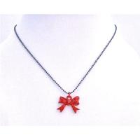 Bow Pendant Chocker Necklace Red Bow w/ Red Cz Pendant Necklace  