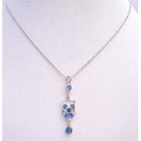 Dangling Pendant Necklace Silver Frame Dangling Embedded w/ Blue Cubic Zircon 