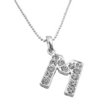 Exclusive Alphabet Pendant Necklace Letter M Fully Embedded w/ Cubic Zircon Pendant Necklace 