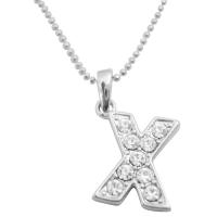 Sparkling Diamante Alphabet X Pendant Fully Embedded Pendant Necklace