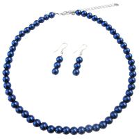 Dark Blue Synthetic Pearls Jewerly Cool Necklace Set w/ Pearls Earrings