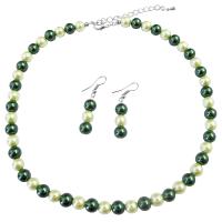 Synthetic Pearls Jewelry Green Light & Dark Pearls Necklace Set
