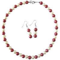 Red & cream Synthetic Pearls Jewelry Necklace Set Synthetic Pearls w/ Dangling Earrings