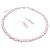 Soothing Pink Pearls Necklace Set 16 Inches Synthetic Pearls Jewelry w/ Earrings