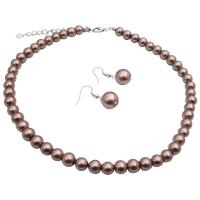 Brown Synthetic Pearls Necklace Set w/ Pearls Stud Earrings