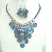 Blue Shell Necklace Set Mop Shell Dangling Jewelry Set Threaded Necklace Sets