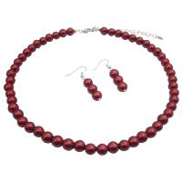 Red Passionate Adorable Pearls Necklace Set Wedding Jewelry Bridemaids Affordable Red Pearls Necklace Earrings Set