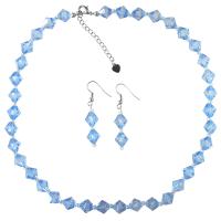 Lite Blue Crystals Necklace Set Absolutely Beautiful Soothing Immitation Crystals With Silver Beads Spacer Bridemaids Prom Set