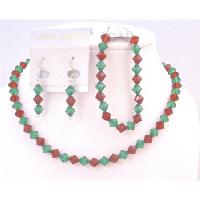 Christmas Jewelry Set Under  Chinese Crystals Green/Red Necklace Earrings Jewelry Set Sleek Dainty Set