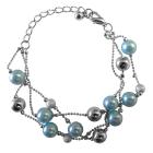 Gray Pearls Fashionable Adorable Three Stranded Bracelet Gray Pearl Silver Balls & Fancy Beads