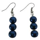Striking Smashing Dark Blue Pearls Earrings 3 Pearls Earrings