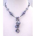 Grey Cultured Pearl Shell Choker Necklace Dangling Wonderful Jewelry