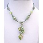 Green Cultured Pearl & Shell Choker Dangling Wonderful Cheap Necklace