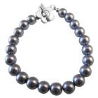 Cool Nice Dark Grey Pearls Bracelet w/ Beautiful Flower Toggle Clasp