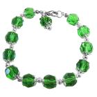 Green Simulated Crystal Bracelet Balls Beads Bracelet w/ Bead Dangling 7 1/2 Inches