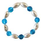Party Jewelry Ivory Oval Pearl with Aqumarine Round Bead 10mm Stretchable Bracelet