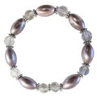 Beautiful Purple Oval Pearls Clear Round 10mm with Bali Silver Stretchable Bracelet