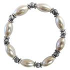 Bridesmaid White oval Pearls Bali Silver Beads Stretchable Bracelet