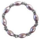 Prom Bridesmaid Bridal Ethnic Jewelry Purple oval Pearls Stretchable Bracelet with Bali Silver Beads