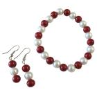 Handmade Christmas Gift White Coral Pearls Bracelet Earrings Set