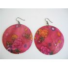 Shell Painted Earrings Round Redish Pink Shell Painted Flower Earrings