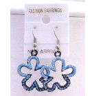 Blue Glitter Flower Earrings Blue Enamel Earrings