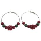 Hoop Earrings Christmas Earrings Fancy Beads Red Green Beads Flower Beads with Diamante Sparkling