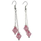 Pink Crystals Dangling Double Strings Earrings 8mm Bicone Earrings