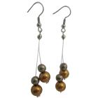 Affordable Wedding Jewelry Gold & Brown Pearls Dangling Earrings