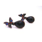 Copper Oxidized Butterfly W/ Multicolored Crystals & Onyx Stone At Bottom