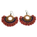 Hippie Chic Crochet Fan Shaped Earrings Combo Pink Blue And Champagne Color