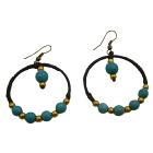 Turquoise Boho Style Earrings Round Wire Wax Cord Knitted Earrings