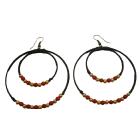 Double Hoop Wax Cord Round Shaped Crochet Coral Golden Beads Earrings