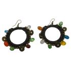 Round Shaped Darkest Brown Thread Knitted Multicolor Beads Earrings