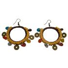 Chic Bohemian Multicolored Beads Coin Charm Yellow Crochet Earrings
