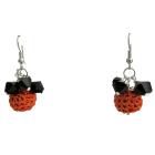 Halloween Jewelry Orange Crochet Bead W/ Black Glass Bead Earrings
