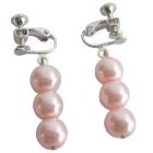 Pair Clip On Pearl Dangle Earrings Pink Pearls Earrings