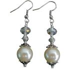 Mother Of Pearl Earrings with Clear Crystal Glass Beads And Bali Silver