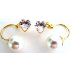 CZ Heart Ivory Pearl Ear Jacket Earrlngs Valentine Holiday Gift