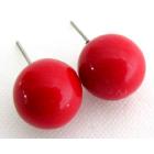 Stunning Red Round Ball Bead Stud Earrings