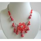 Red Beaded Choker w/ Acrylic Bead & Dangling Beads Necklace