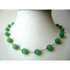 Green Glass Faceted Beads Dainty Rhodium Silver Plated Chain Necklace