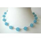 Blue Glass Faceted Beads Choker Rhodium Silver Plated Chain Necklace